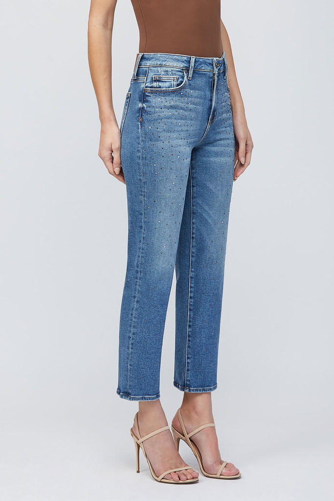 [TRACEY] MEDIUM WASH RHINESTONE HOT FIX CROP STRAIGHT