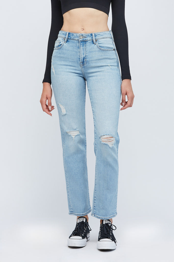 [TRACEY] Light Wash Distressed Stretch Straight