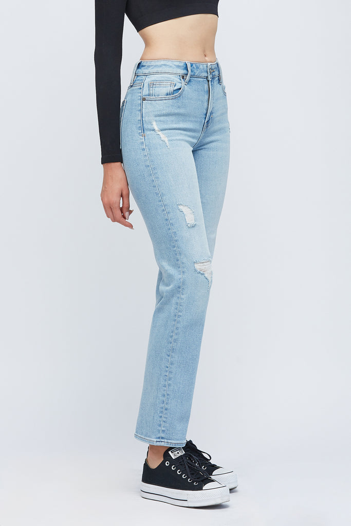 [TRACEY] Light Wash Distressed Stretch Straight