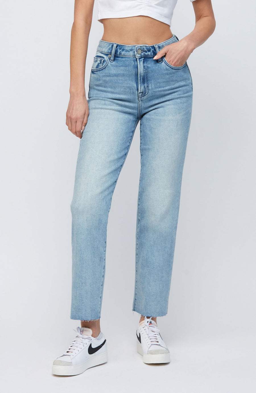 [TRACEY] Medium Light Clean Stretch Cropped Straight