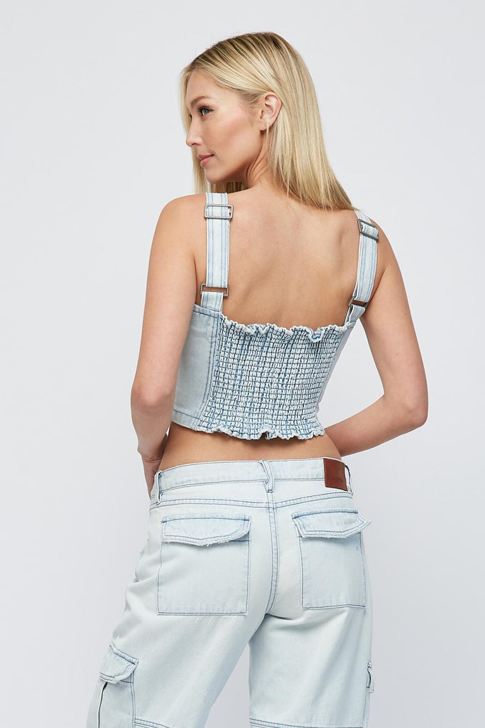 [ABBEY] LIGHT WASH BUSTIER TOP