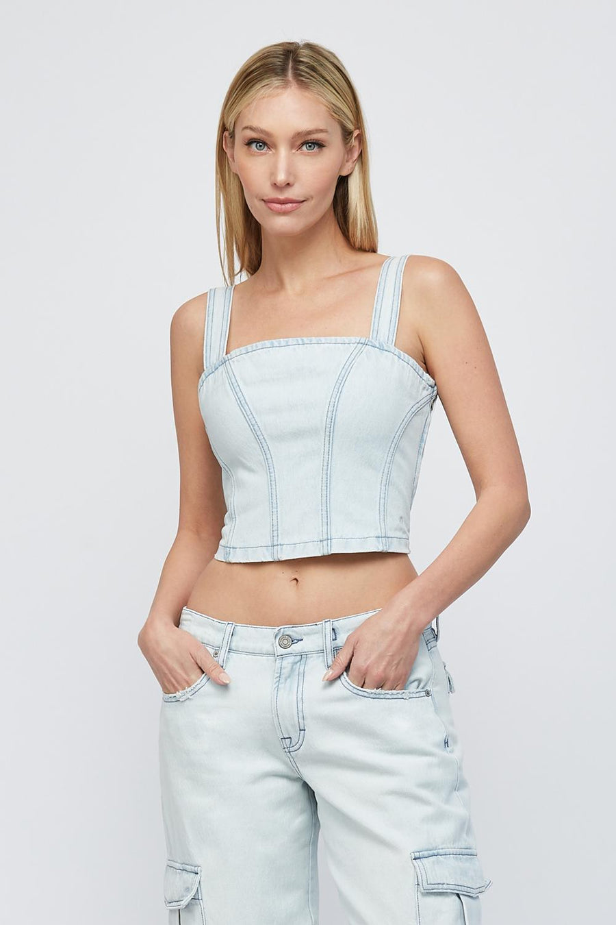 [ABBEY] LIGHT WASH BUSTIER TOP