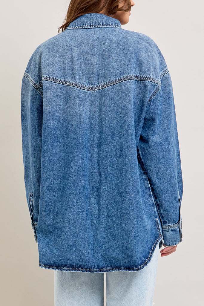 [ABBEY] MEDIUM DARK WASH OVERSIZE WESTERN ABBY SHIRT