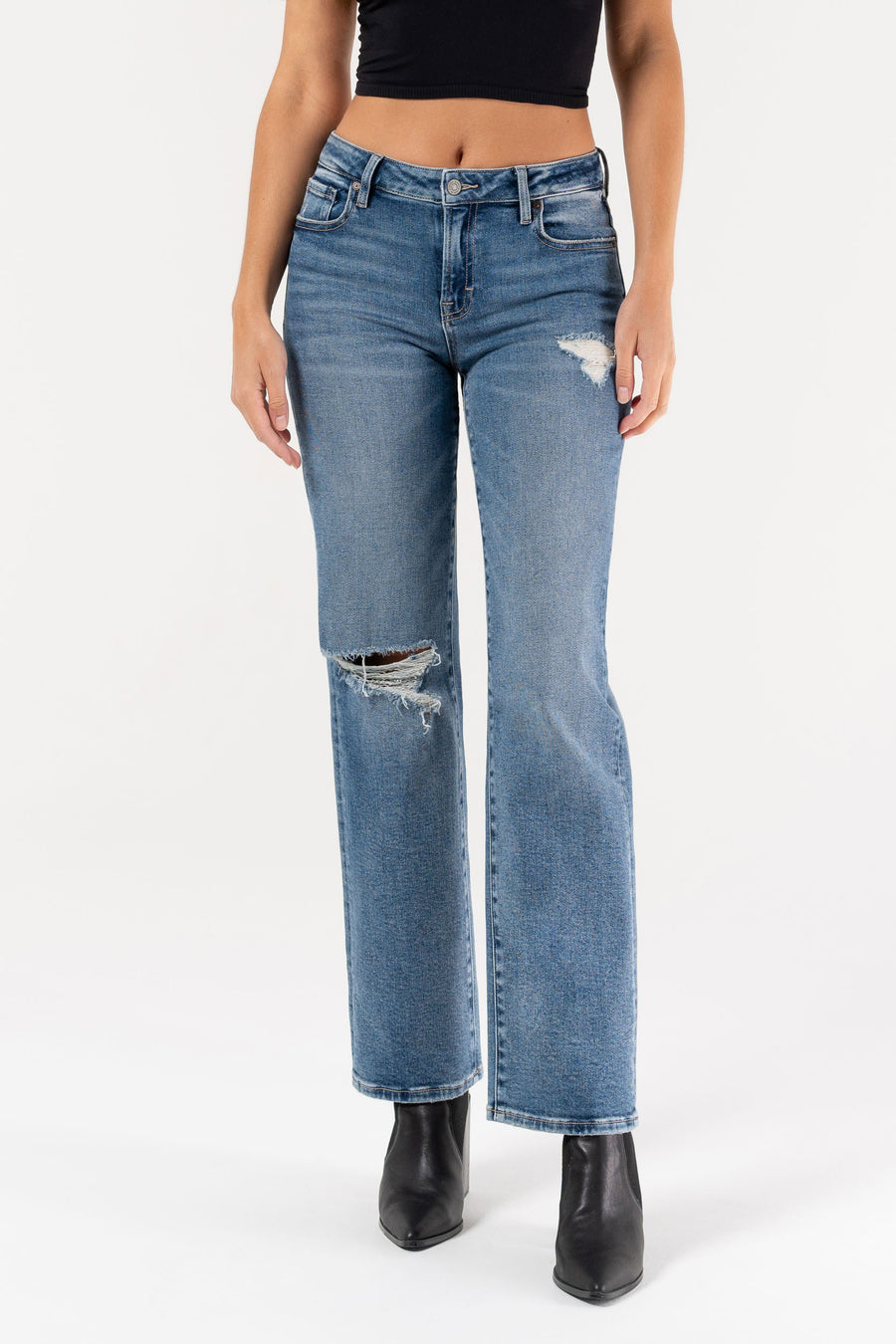 Medium Dark Distressed Stretch Straight [TRACEY]