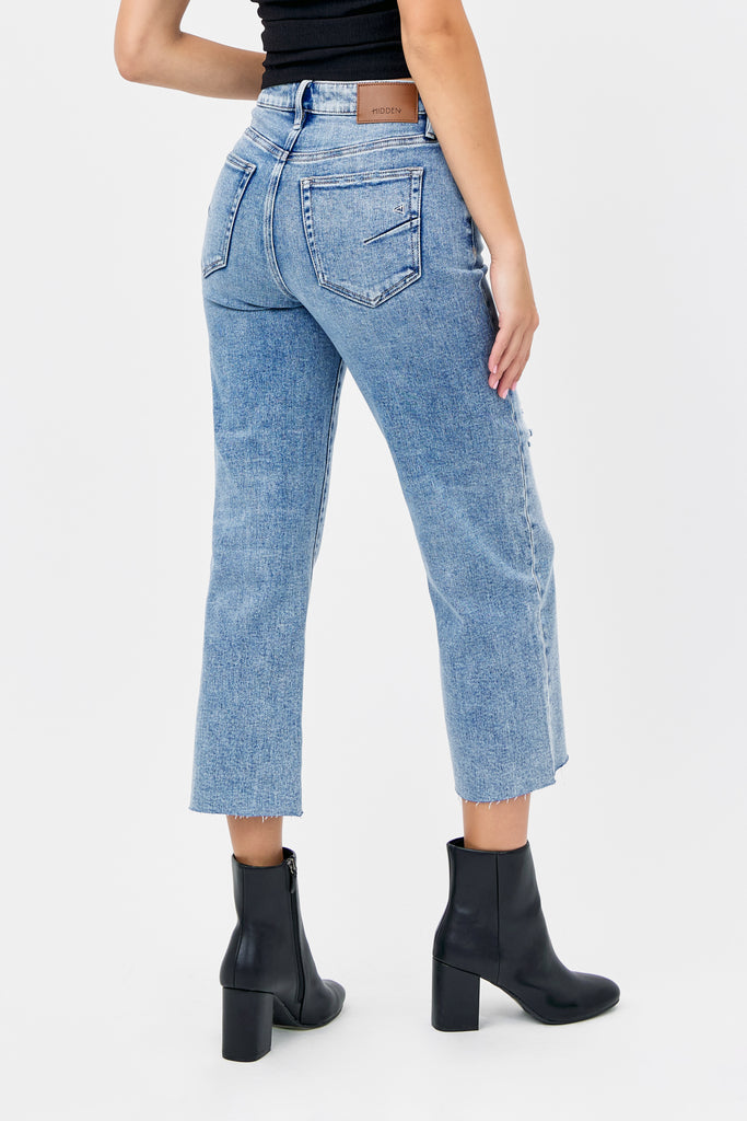 [ELLA] Medium Light Knee Distressed Cropped Wide Straight