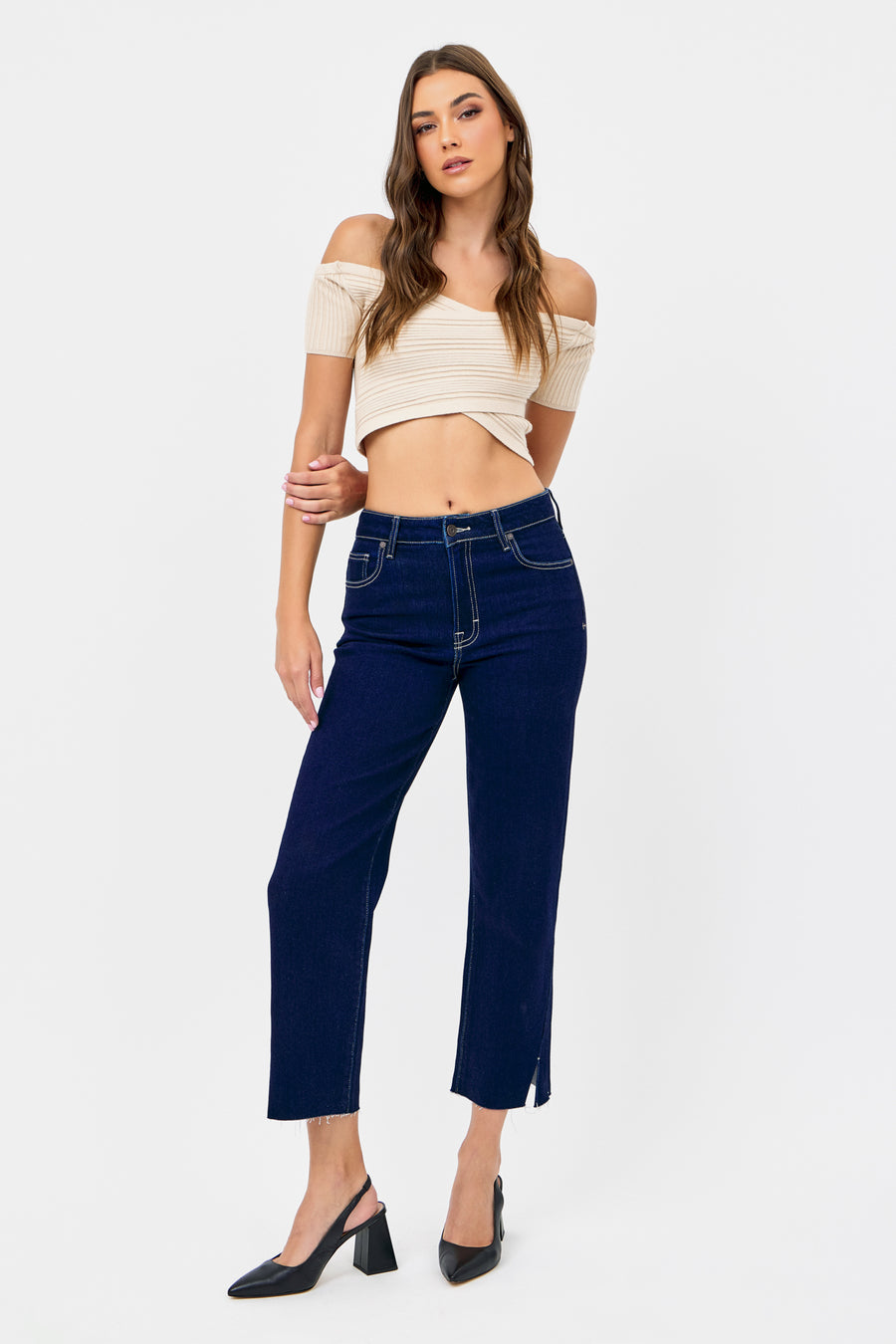 [TRACEY] RINSE WASH HEM SLIT CROPPED RELAXED STRAIGHT