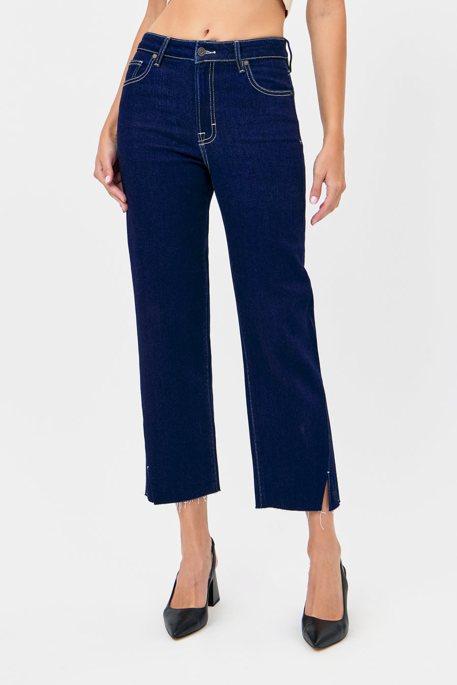 [TRACEY] RINSE WASH HEM SLIT CROPPED RELAXED STRAIGHT