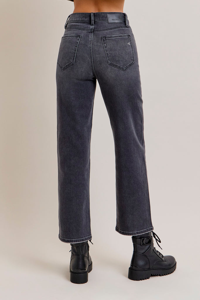 [ELLA] Charcoal Wash Clean Stretch 28" Inseam Wide Straight