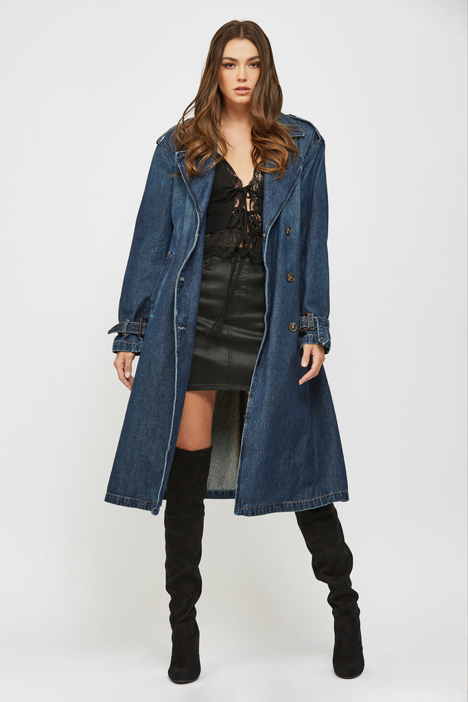 [REBEL] DARK WASH CLASSIC FULL LENGTH TRENCH COAT