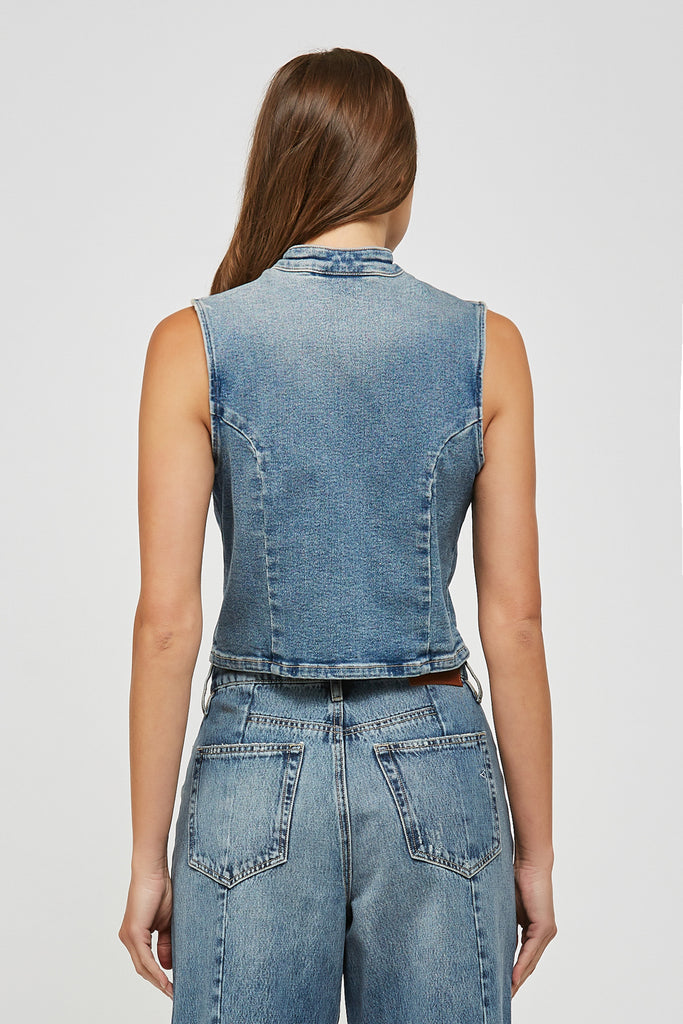 [REBEL] MEDIUM WASH BIKER VEST