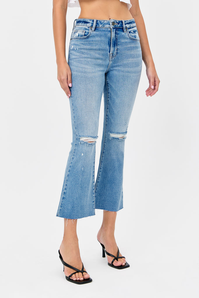 [HAPPI] Medium Light Distressed Cropped Flare