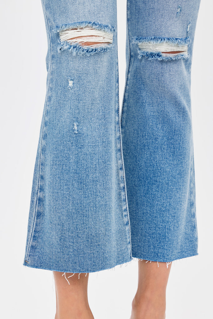 [HAPPI] Medium Light Distressed Cropped Flare