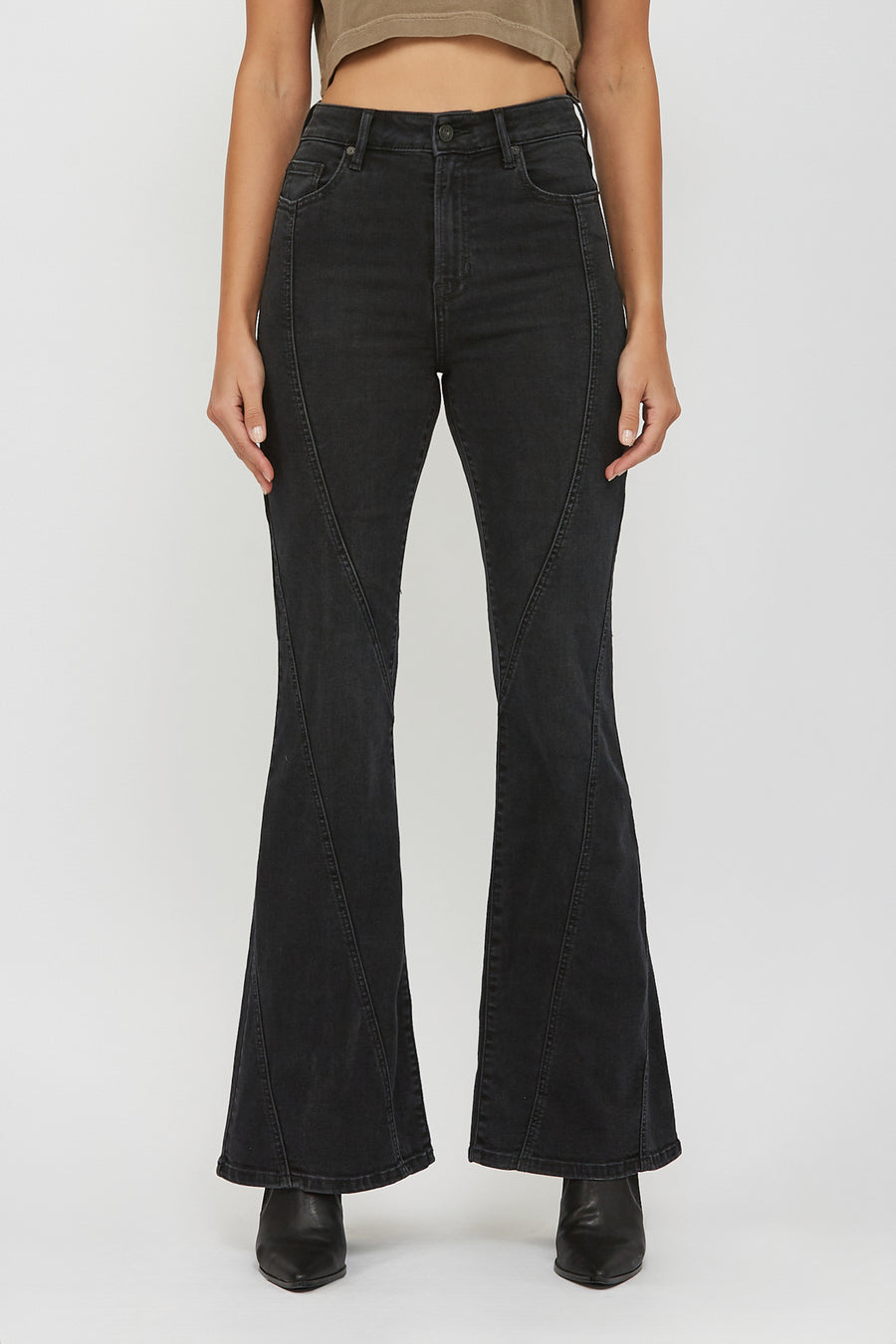 [HAPPI] CHARCOAL WASH FASHION SEAM 33" INSEAM STRETCH FLARE