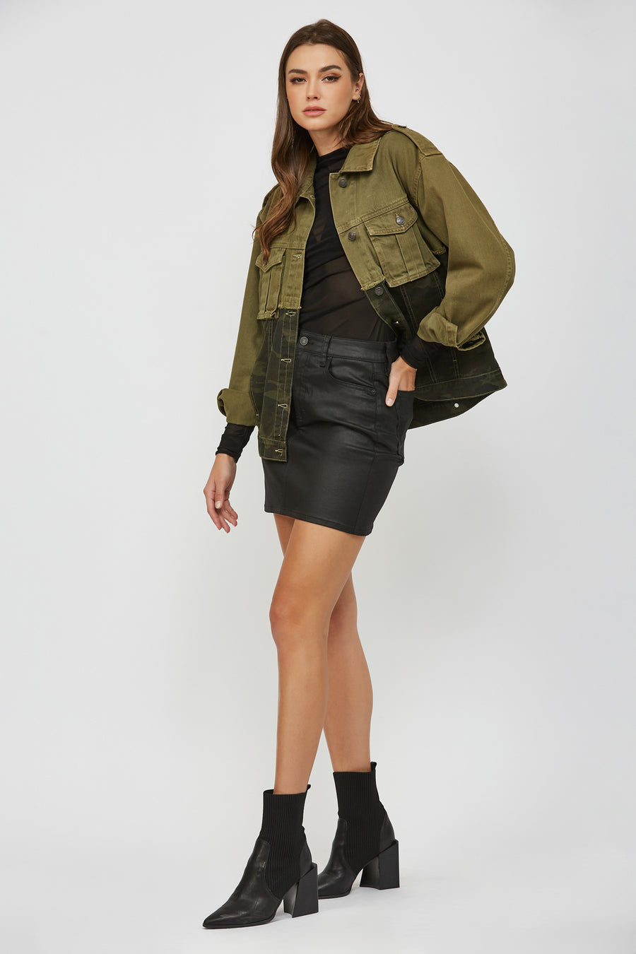 [REBEL] OLIVE DOUBLE DENIM CLASSIC FITTED JACKET