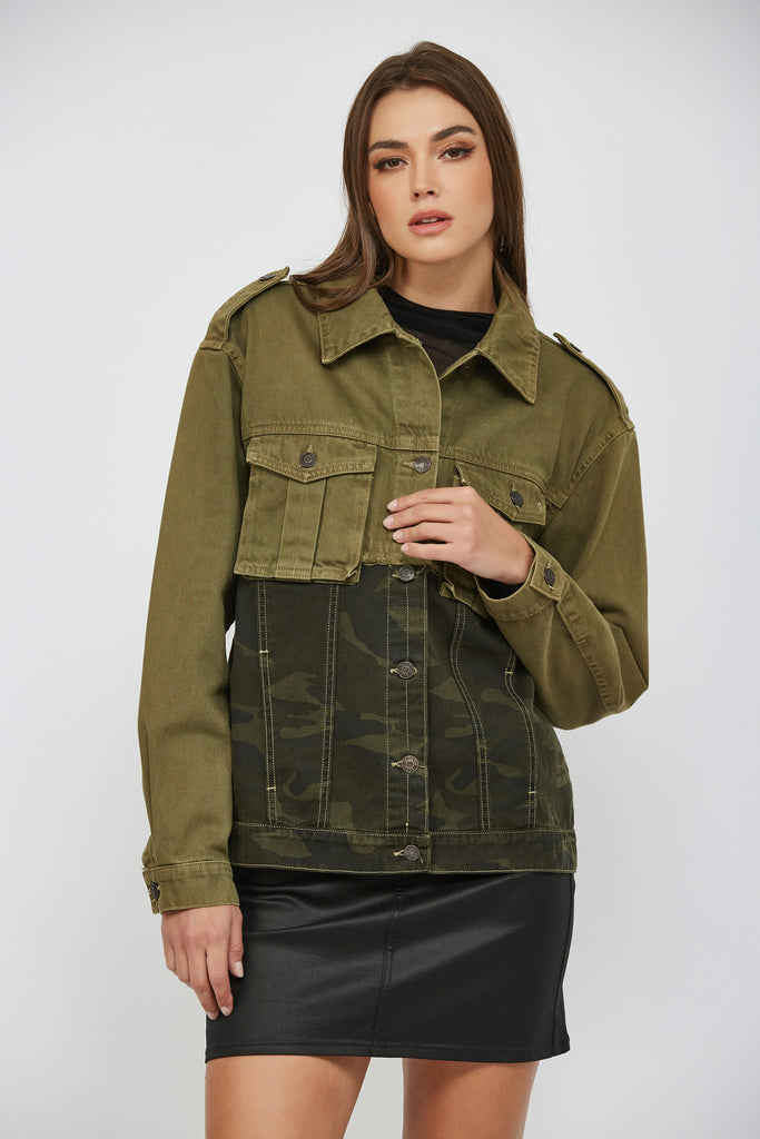 [REBEL] OLIVE DOUBLE DENIM CLASSIC FITTED JACKET