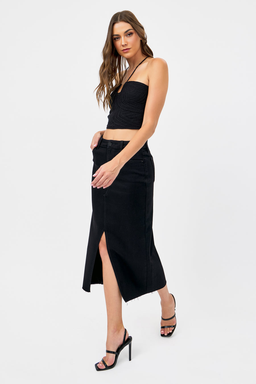 [PEYTON] BLACK 34" INSEAM MIDI SKIRT