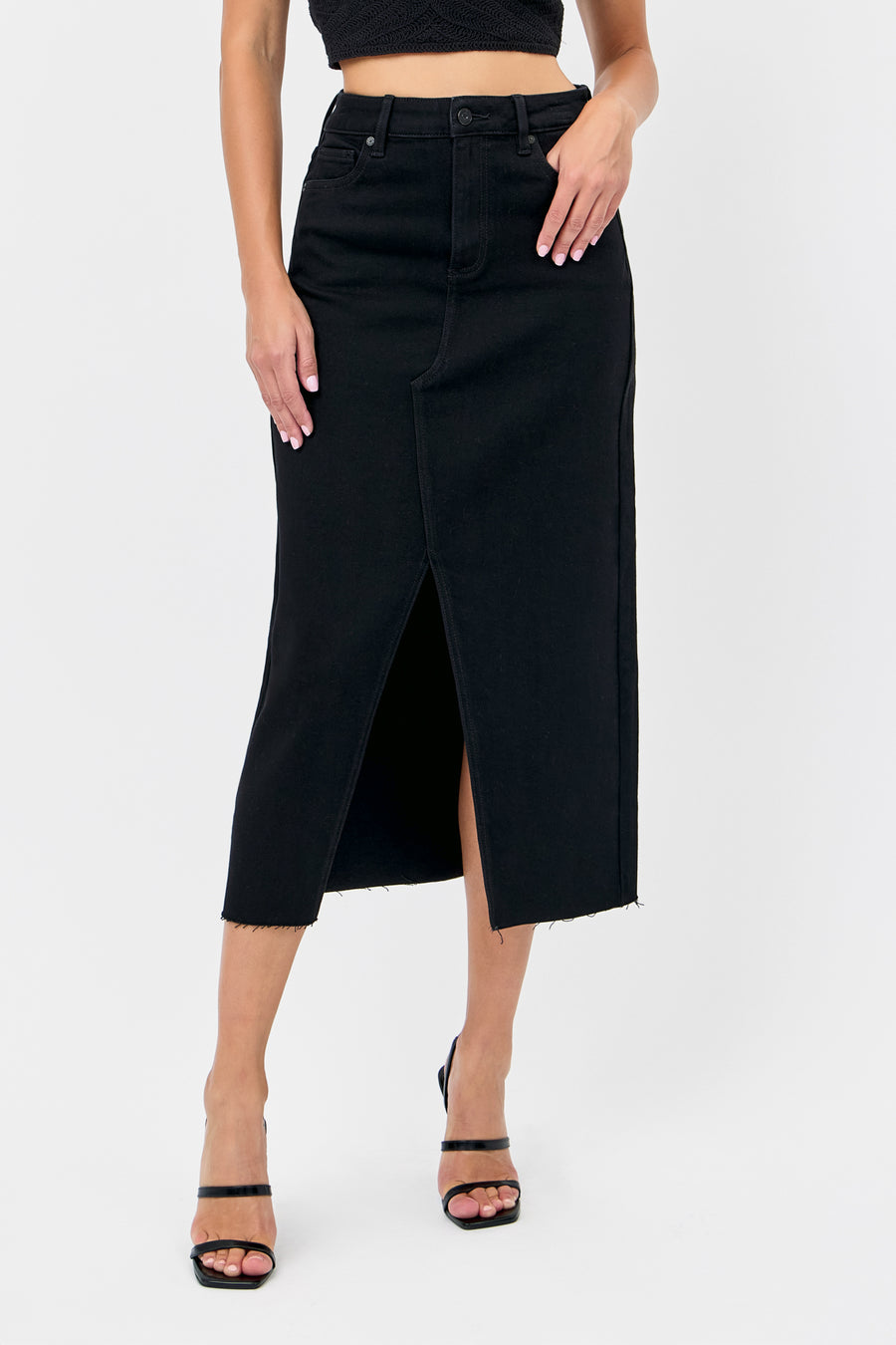 [PEYTON] BLACK 34" INSEAM MIDI SKIRT