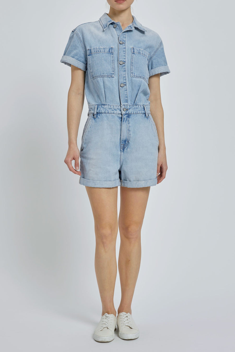 Medium Light Classic Denim Short Romper