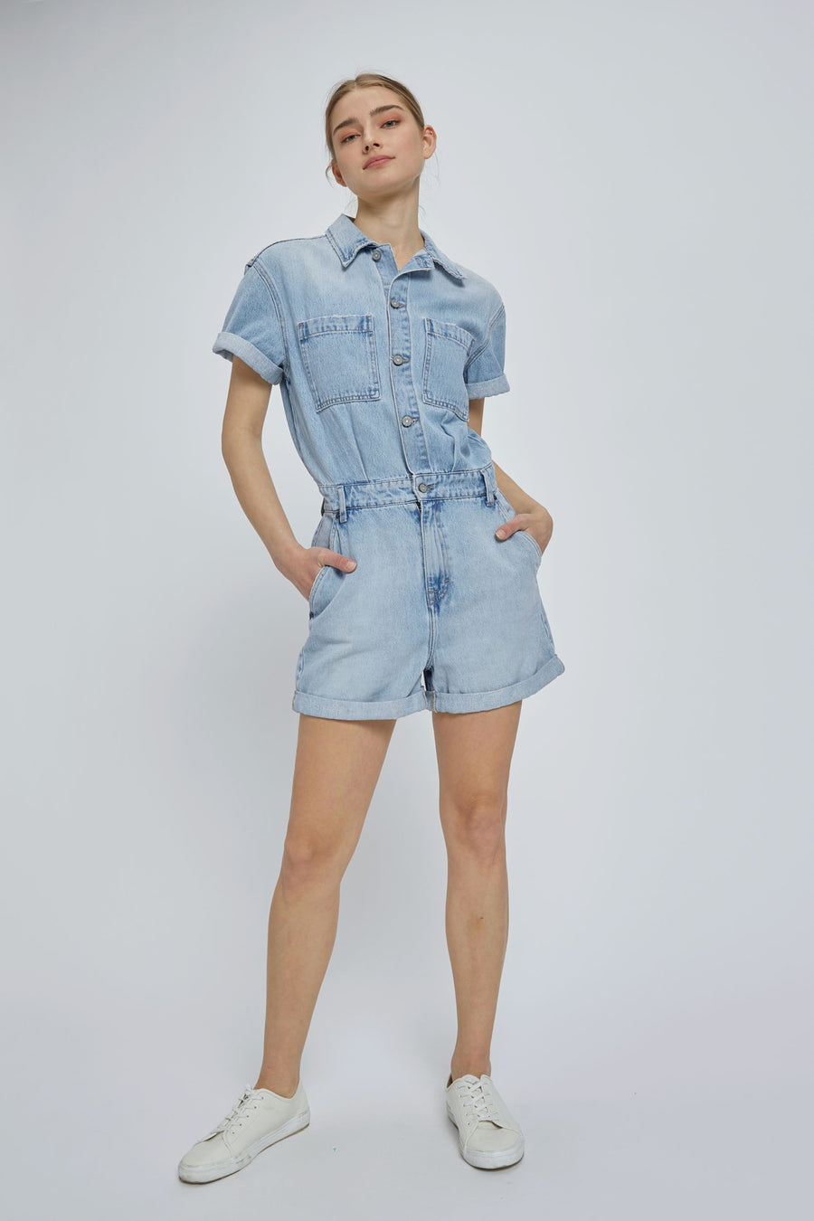 Medium Light Classic Denim Short Romper