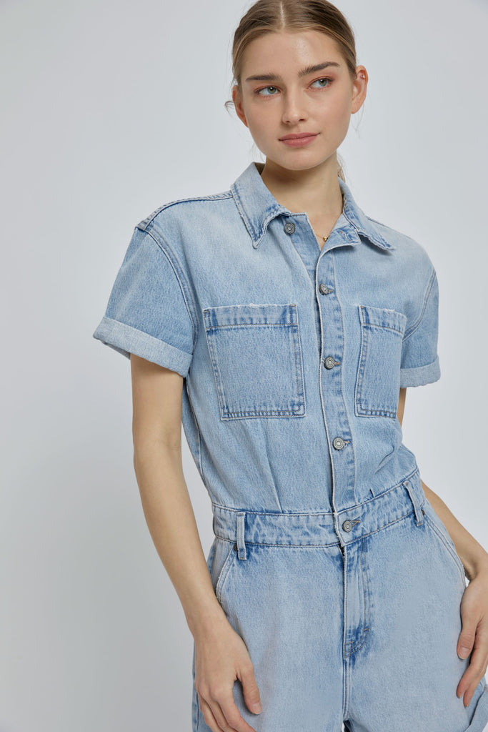 Medium Light Classic Denim Short Romper