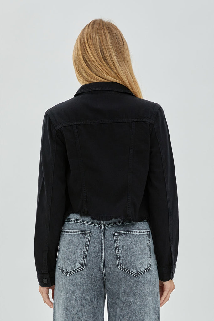 [REBEL] BLACK FRAYED BOTTOM FITTED JACKET