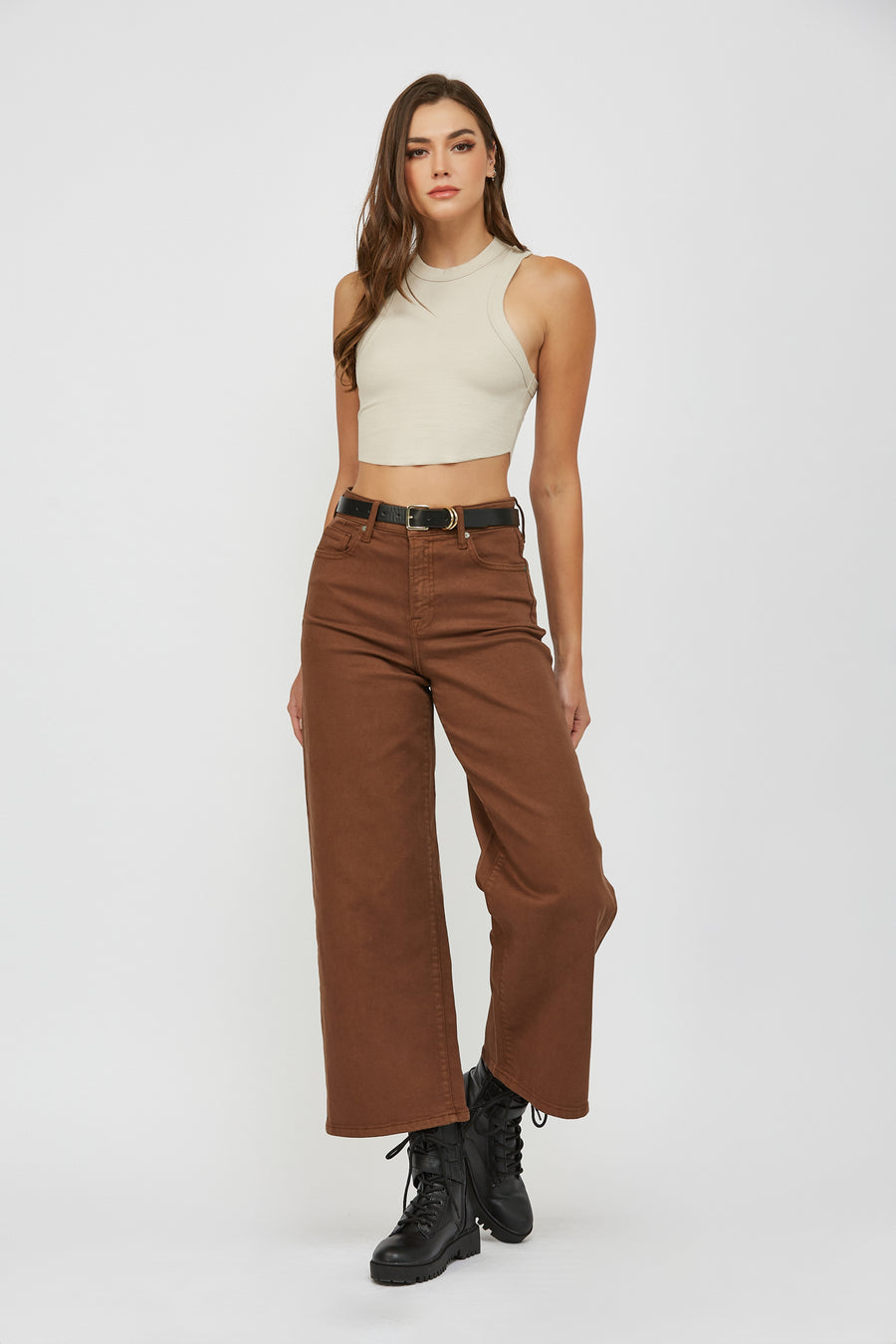 [NORI] CHESTNUT COLORED CLEAN STRETCH 28" INSEAM WIDELEG