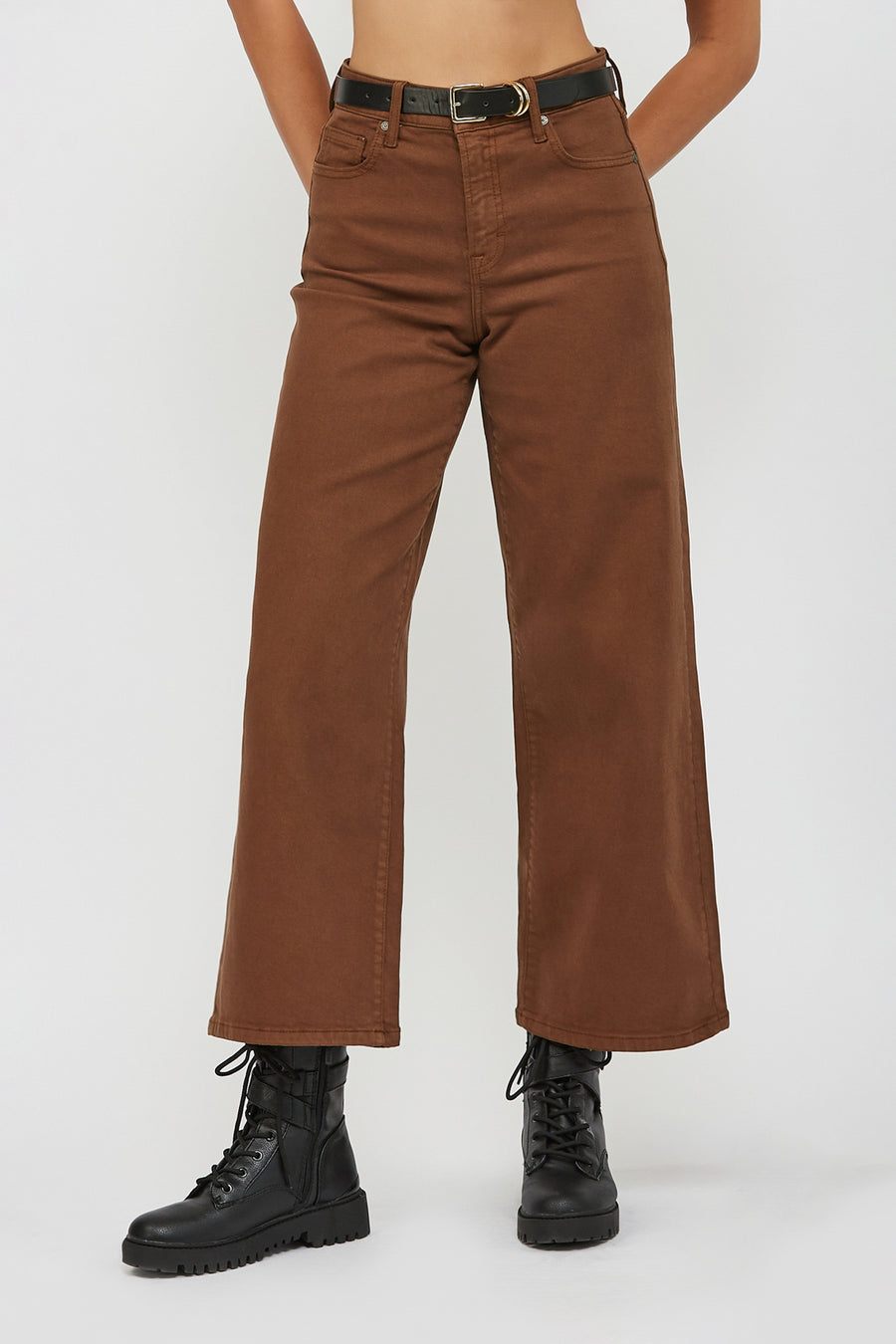 [NORI] CHESTNUT COLORED CLEAN STRETCH 28" INSEAM WIDELEG