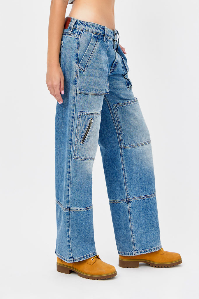 Medium Wash Fashion Low Slung Baggy Jean