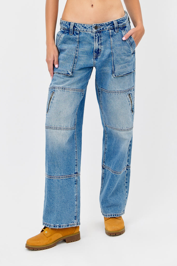 Medium Wash Fashion Low Slung Baggy Jean