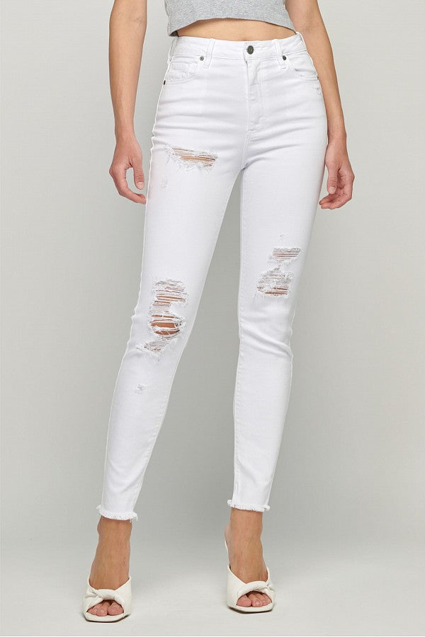 [TAYLOR] WHITE DISTRESSED HIGH RISE SKINNY – HIDDEN JEANS
